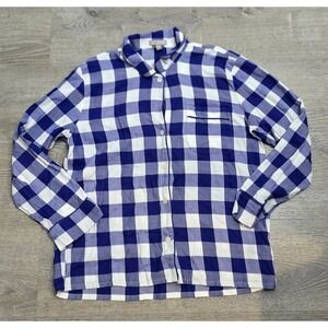 J Crew Womens Blue White Buffalo Check Pajama Top Sleep Shirt Button Up M